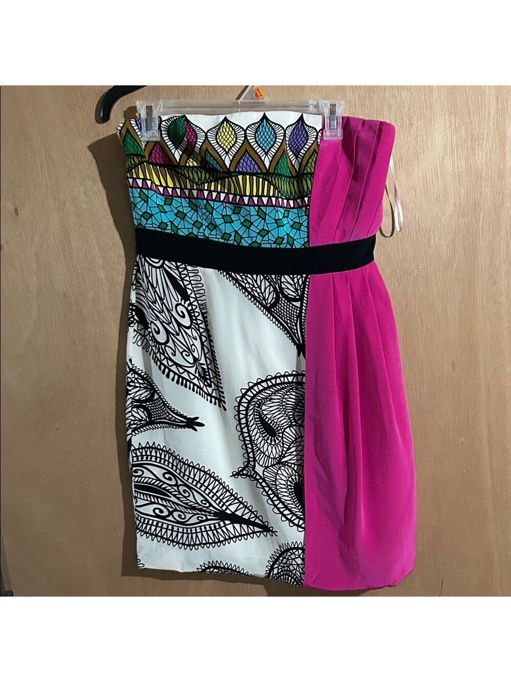 NWT Tibi Strapless 100%Silk Dress with Pink and Black Accents